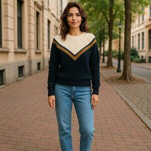 American Eagle Womens Medium Blue Cotton Blend Pullover Varsity Sweater Size M